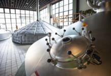 Beer fermentation tanks.